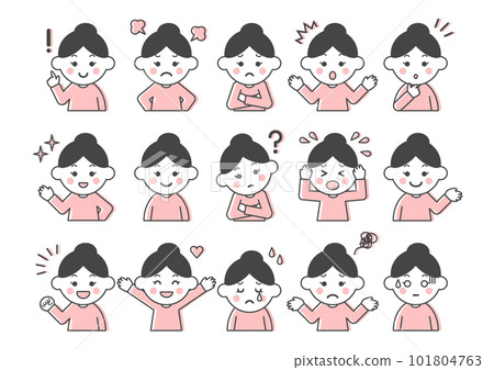 年輕女性面部表情和姿勢的插圖集 101804763