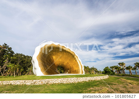 Building view of Sea Pearl installation art at the Cijin(Qijin) Coastal Park in Kaohsiung, Taiwan. 101805627