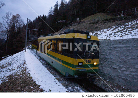 Swiss mountain railways, European railways, mountain trains running in snowy mountains Swiss mountain railways, European railways, mountain trains running in snowy mountains 101806496