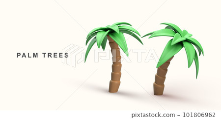 3D realistic two palm trees on a beige background. Vector illustration. 101806962