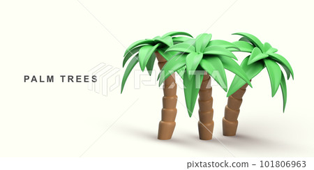 3D realistic tree palm trees on a beige background. Vector illustration. 101806963