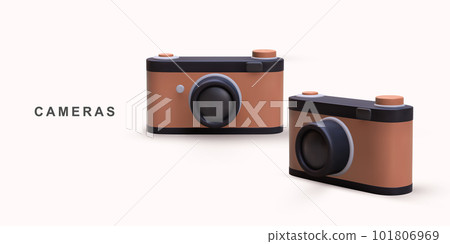 3D two realistic retro cameras. Vector illustration. 101806969