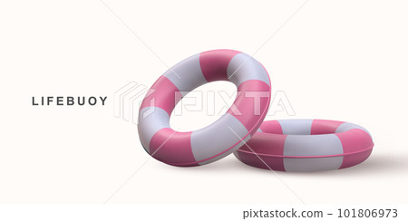 3D realistic red lifebuoy. Vector illustration. 101806973
