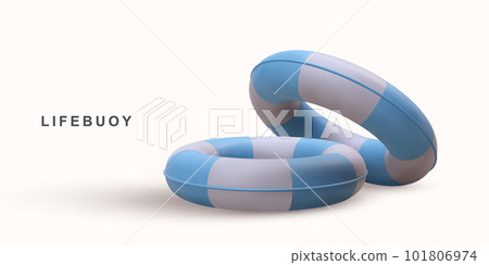 3D realistic blue lifebuoy. Vector illustration. 101806974