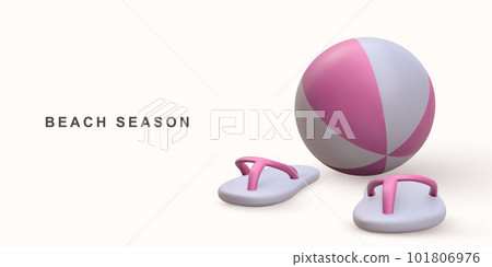 3D realistic beach ball and beach sneakers. Vector illustration. 3D realistic beach ball and beach sneakers. Vector illustration. 101806976