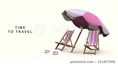 3d realistic summer vacation concept with beach chair,umbrella and summer elements. Vector illustration. 101807006