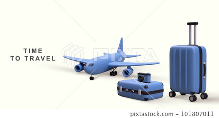 3d realistic uggages, camera and plane. Vector illustration. 101807011