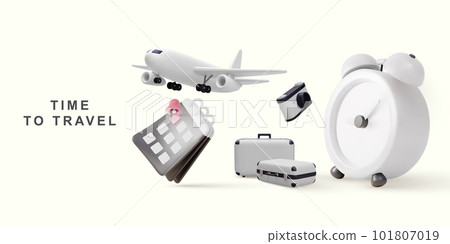 Time to travel concept. 3d realistic Booking airline tickets online. Vector illustration. 101807019