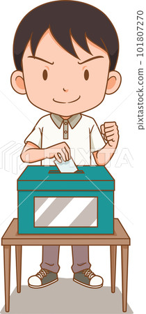 Cartoon character of a man casting a ballot. 101807270