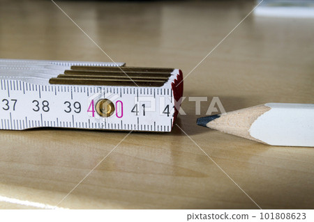 Measuring tape meter and pensil. Construction tools. 101808623