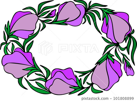 round border of large purple flowers without background, isolated element 101808899