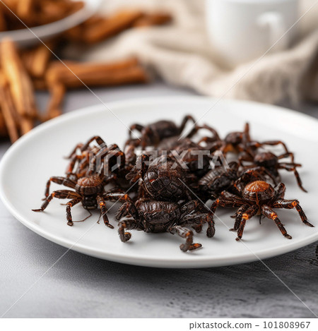 Giant fried spiders close-up, an unusual dish of Asian cuisine 101808967