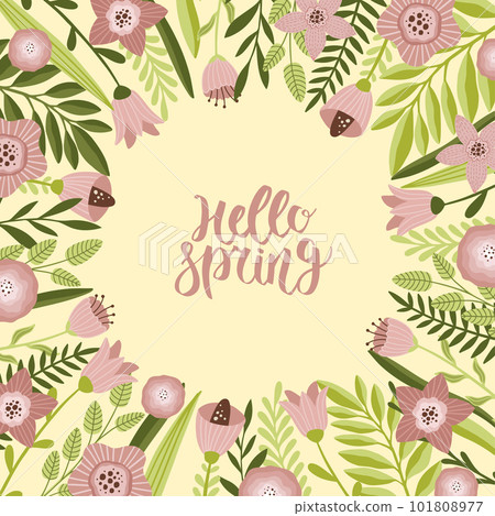 Spring square backgrounds. Minimalistic style with floral elements and texture. Editable vector template for card, banner, invitation Spring square backgrounds. Minimalistic style with floral elements and texture. Editable vector template for card, banner, invitation 101808977