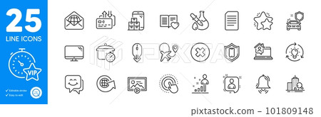 Outline icons set. Click hand, Web mail and World globe icons. Boiling pan, Stats, Inspect web elements. Clock bell, Close button, Document signs. Scroll down, Love book, Computer. Vector Outline icons set. Click hand, Web mail and World globe icons. Boiling pan, Stats, Inspect web elements. Clock bell, Close button, Document signs. Scroll down, Love book, Computer. Vector 101809148
