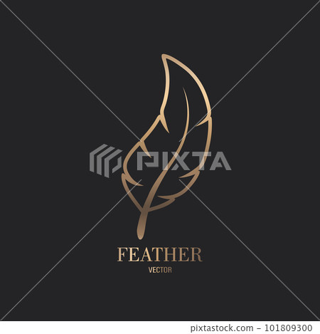 Vector Fluffy Golden Color Feather Logo Icon, Silhouette Feather Closeup Isolated. Design Template of Flamingo, Angel, Bird Feather. Lightness, Freedom Concept 101809300