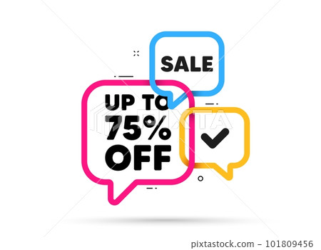 Up to 75 percent off sale. Ribbon bubble chat banner. Discount offer coupon. Discount offer price sign. Special offer symbol. Save 75 percentages. Discount tag adhesive tag. Promo banner. Vector Up to 75 percent off sale. Ribbon bubble chat banner. Discount offer coupon. Discount offer price sign. Special offer symbol. Save 75 percentages. Discount tag adhesive tag. Promo banner. Vector 101809456