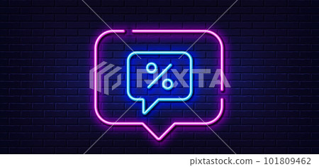 Neon light speech bubble. Shopping speech bubble line icon. Special offer chat sign. Sale with Discounts symbol. Neon light background. Discount message glow line. Brick wall banner. Vector 101809462