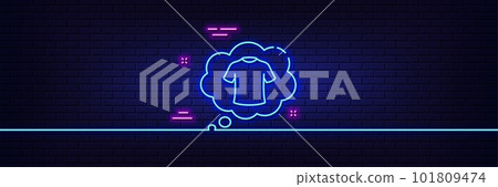 Neon light glow effect. T-shirt line icon. Laundry shirt sign. Clothing speech bubble symbol. 3d line neon glow icon. Brick wall banner. T-shirt outline. Vector Neon light glow effect. T-shirt line icon. Laundry shirt sign. Clothing speech bubble symbol. 3d line neon glow icon. Brick wall banner. T-shirt outline. Vector 101809474