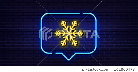 Neon light speech bubble. Air conditioning line icon. Snowflake sign. Hotel service symbol. Neon light background. Air conditioning glow line. Brick wall banner. Vector Neon light speech bubble. Air conditioning line icon. Snowflake sign. Hotel service symbol. Neon light background. Air conditioning glow line. Brick wall banner. Vector 101809478