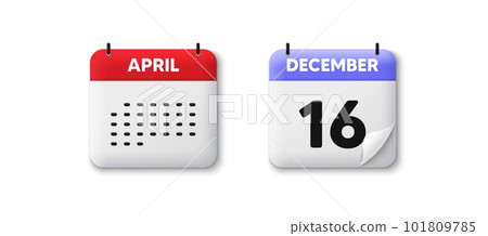 Calendar date 3d icon. 16th day of the month icon. Event schedule date. Meeting appointment time. Agenda plan, Month schedule 3d calendar and Time planner. 16th day day reminder. Vector 101809785
