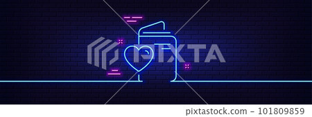 Neon light glow effect. Love document line icon. Wedding passport sign. Couple relationships symbol. 3d line neon glow icon. Brick wall banner. Love document outline. Vector 101809859