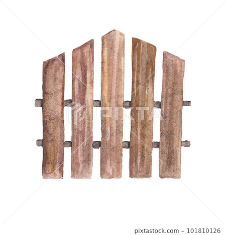 Wood fence. Watercolor illustration for postcard. Clipart 101810126