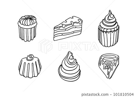 Continuous one line drawing of cake. Concept for cafe, bakery, restaurant. Modern style vector illustration on isolated background. 101810504