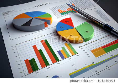 Business still-life with diagrams, charts and numbers. 101810593