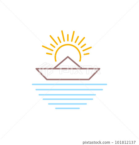 paper boat sunburst water sea minimal line modern logo design vector 101812137
