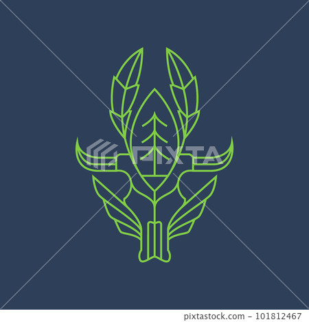 animal herbivore livestock cattle skull nature leaves line minimalist simple logo design vector 101812467