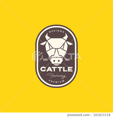 animal cattle livestock head cow beef horned geometric polygonal vintage badge logo design vector 101813119