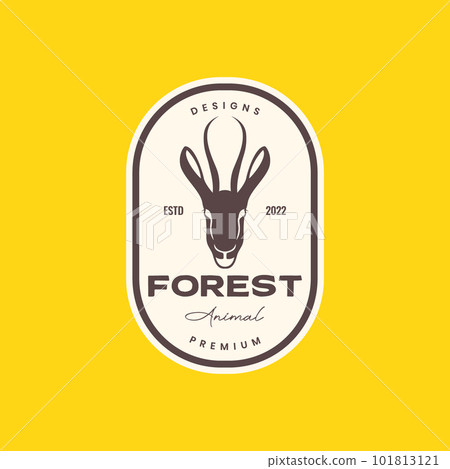 animal savanna wildlife herbivore head deer impala male horned fast run badge vintage logo design vector 101813121