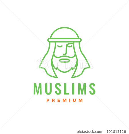 muslim old man bearded arabic headgear keffiyeh mascot line art modern logo design vector 101813126