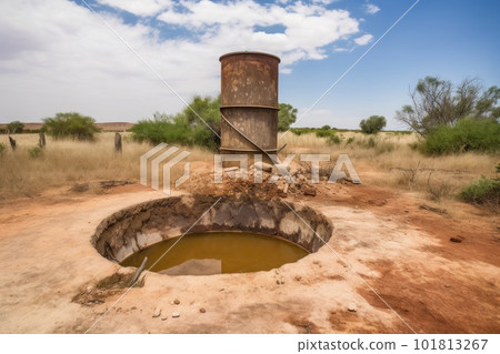 Drought, lack of water problem. Draw-well in Afghanistan with little water 101813267