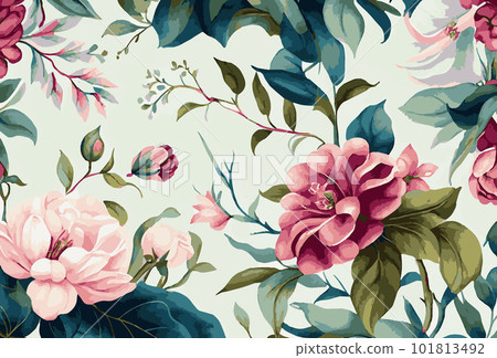 Abstract floral art background template. Botanical watercolor hand drawn flowers brush line art design - Vector Abstract floral art background template. Botanical watercolor hand drawn flowers brush line art design - Vector 101813492