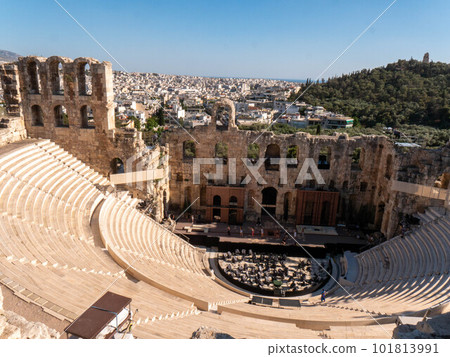 Ancient theater of Dionysus seen from the hill of Athens Acropolis, Greece Ancient theater of Dionysus seen from the hill of Athens Acropolis, Greece 101813991