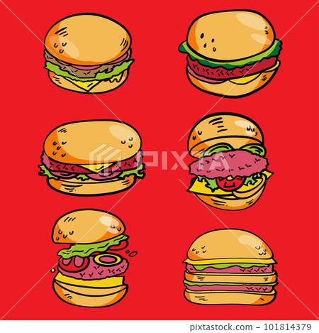 Hamburger for fast food bundle set vector image Hamburger for fast food bundle set vector image 101814379