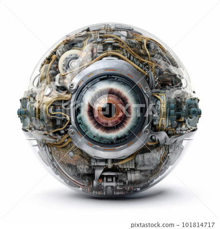 Ultimate representation of modern technology, a stylized robotic eye with advanced artificial intelligence. Mechanical object with large eye, perfect representation of the bionic eye. AI Generative 101814717