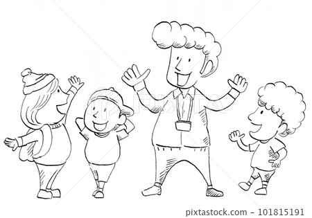 外國母語英語會話老師和孩子們享受英語會話的插圖(無文字,畫線) 外國母語英語會話老師和孩子們享受英語會話的插圖(無文字,畫線) 101815191