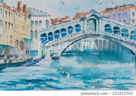 European city Venice watercolor landscape painting 101815703