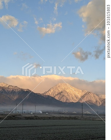 morning mist and moon morning mist and moon 101815803