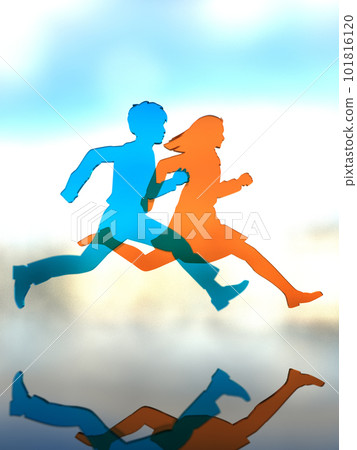 穿著制服的男女學生的剪影精力充沛地清晰 3D 插圖垂直 穿著制服的男女學生的剪影精力充沛地清晰 3D 插圖垂直 101816120