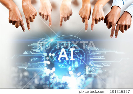people hand pointing AI technology digital graphic design black background, AI machine learning hands of robot science and artificial intelligence technology innovation and futuristic people hand pointing AI technology digital graphic design black background, AI machine learning hands of robot science and artificial intelligence technology innovation and futuristic 101816357
