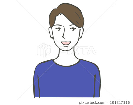 用毛筆劃的一個微笑的年輕人的上半身插圖 用毛筆劃的一個微笑的年輕人的上半身插圖 101817316