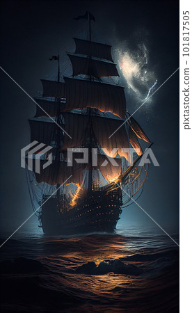 Sailing on a beautiful night 101817505