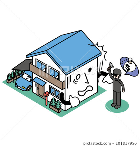 被搶劫損壞的獨立式住宅的等軸圖 被搶劫損壞的獨立式住宅的等軸圖 101817950