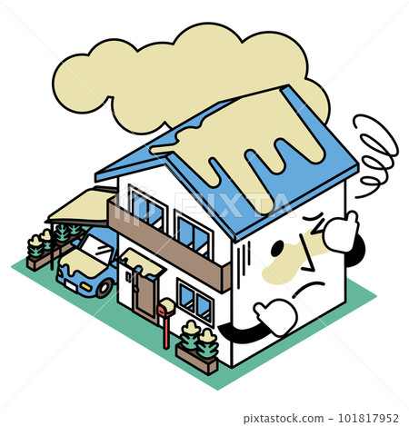 Isometric illustration of a detached house damaged by yellow sand Isometric illustration of a detached house damaged by yellow sand 101817952