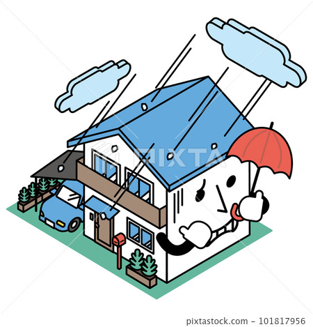 被冰雹損壞的房屋的等軸圖 被冰雹損壞的房屋的等軸圖 101817956