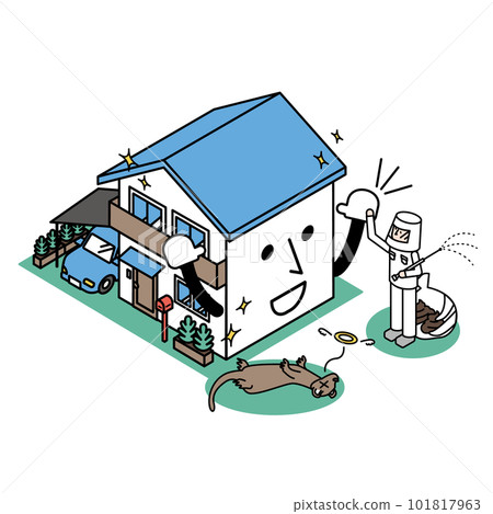 Isometric illustration of a detached house that exterminated vermin marten Isometric illustration of a detached house that exterminated vermin marten 101817963