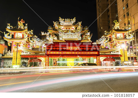 Night view of the Songshan Ciyou Temple in Taipei, Taiwan, The temple is dedicated to the Goddess Matsu. Night view of the Songshan Ciyou Temple in Taipei, Taiwan, The temple is dedicated to the Goddess Matsu. 101818057